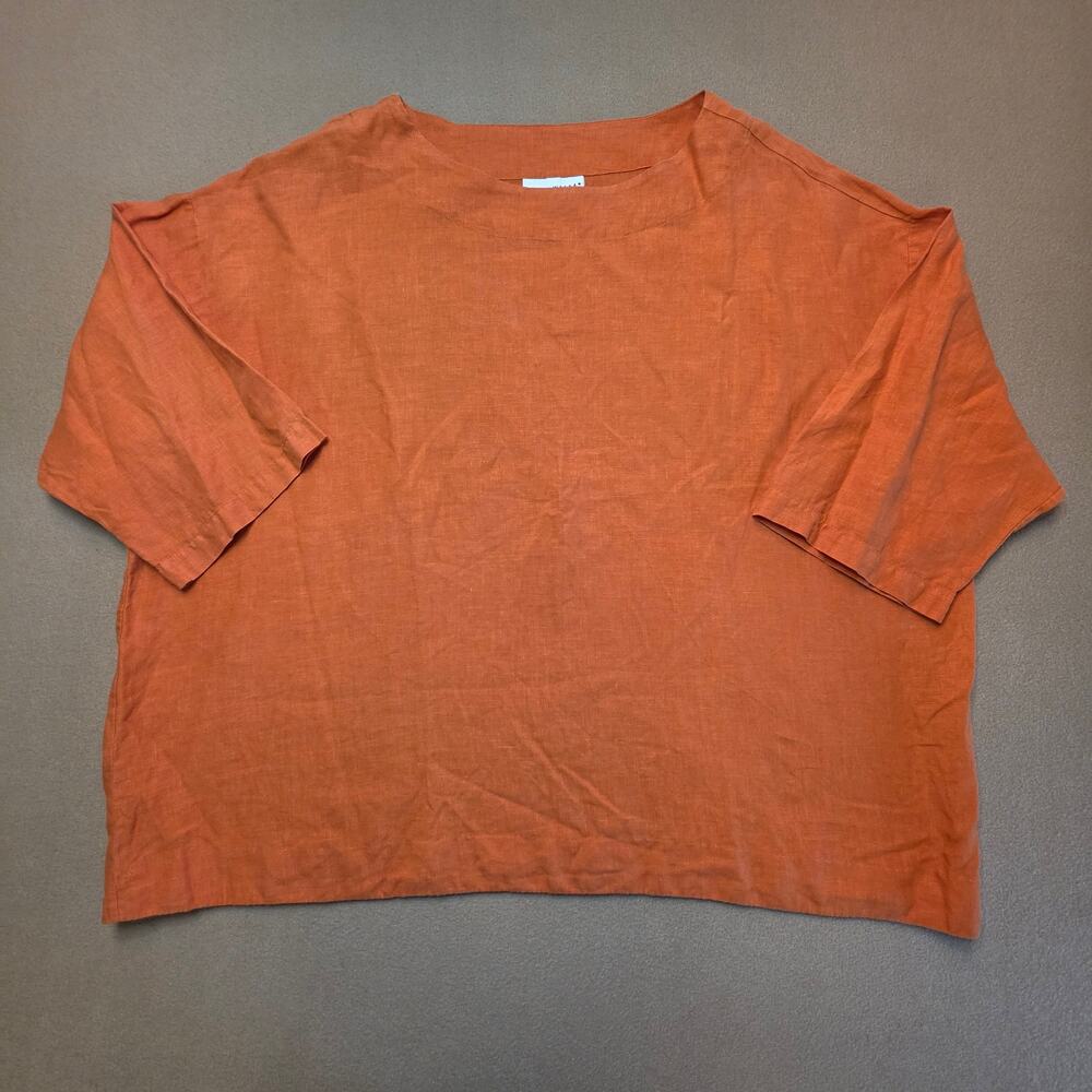 Bryn Walker 100% Linen Resort Shirt Orange Sz XL Relaxed Boxy Fit Made In USA